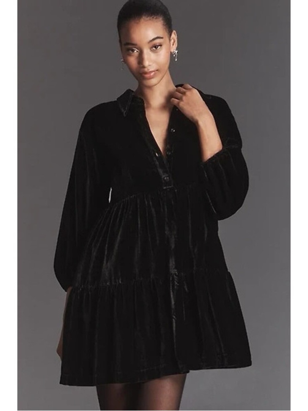 NWT Anthropologie The Bettina Velvet Tiered Mini Shirt Dress by Maeve
XSP Black